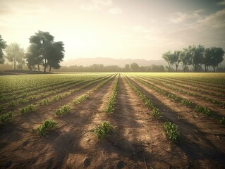 Fototapeta na wymiar Agricultural field. Rural landscape of farmland. Farming concept. Generative Ai technology.