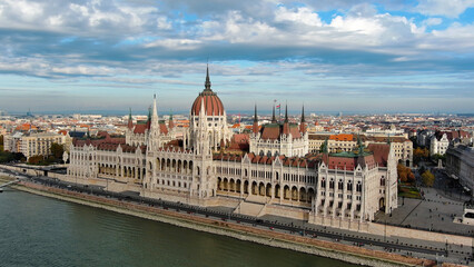 Fototapeta na wymiar Aerial view of Hungarian Parliament Building in Budapest. Hungary Capital Cityscape at daytime
