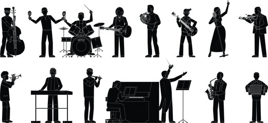 silhouettes of people musician 