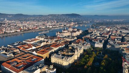 Aerial view of Hungarian Parliament Building in Budapest. Hungary Capital Cityscape at daytime