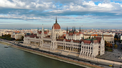 Fototapeta na wymiar Aerial view of Hungarian Parliament Building in Budapest. Hungary Capital Cityscape at daytime