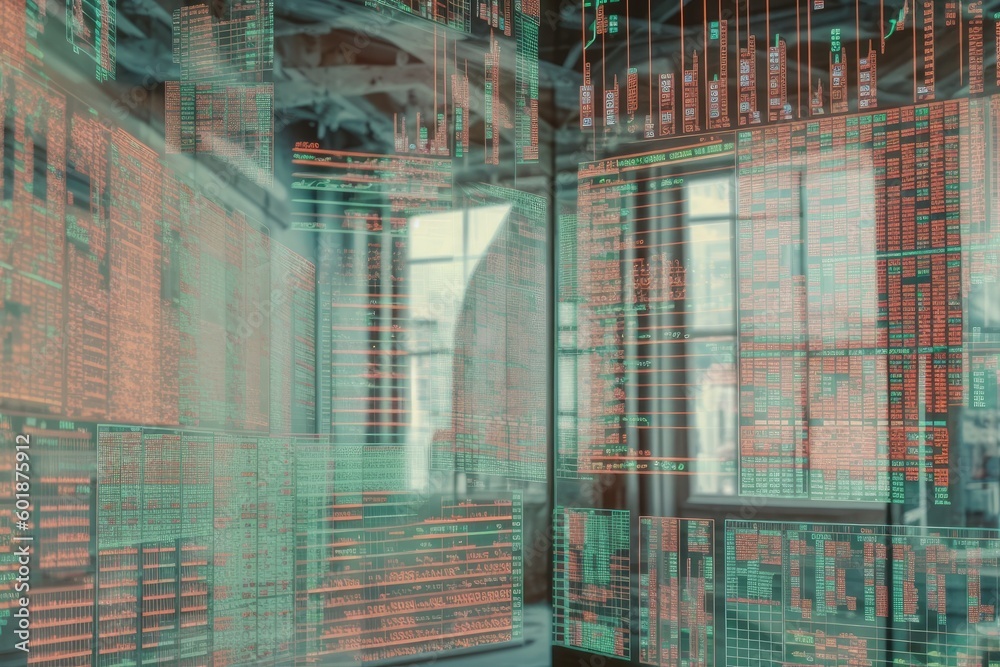 Poster room with numerous windows displaying vast amounts of data generative ai