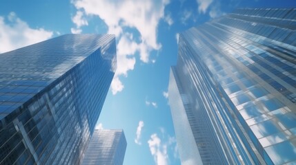 Plakat Low angle image of typical contemporary office towers. Generative AI