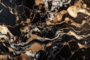 Abstract black marble background with golden veins