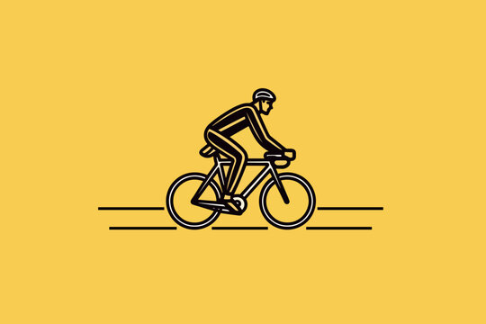 Doodle inspired Cyclist at road race, cartoon sticker, sketch, vector, Illustration