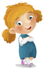 cartoon scene with young girl having fun playing leisure free time isolated illustration for children