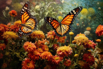 Fototapeta na wymiar Butterflies resting on a bed of wildflowers made with generative ai