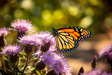 Fototapeta premium Colorful Monarch butterfly perched on a flower made with generative ai