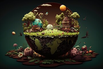 Earth made out of chocolate, Epic Miniature World: Sustainable Farming and Eco-Friendly Choices, Generative AI