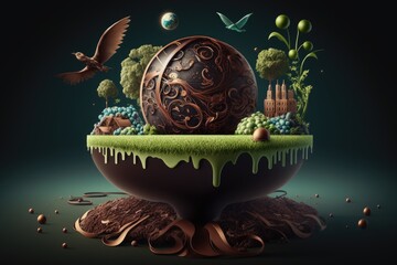 Earth made out of chocolate, Epic Miniature World: Sustainable Farming and Eco-Friendly Choices, Generative AI