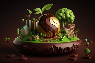 Earth made out of chocolate, Epic Miniature World: Sustainable Farming and Eco-Friendly Choices, Generative AI