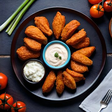 A Platter Of Fried Chicken Wings That Are Coated In A Spicy