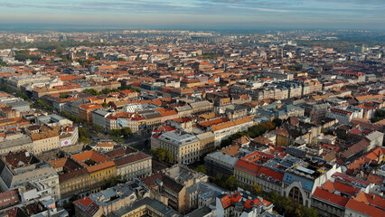 Obraz premium Aerial view of Budapest city skyline, Terezvaros or Theresa Town neighbourhood. Hungary