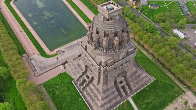 Drone shot of Monument to the Battle of the Nations ( V&ouml;lkerschlachtdenkmal ) , Leipzig , Germany