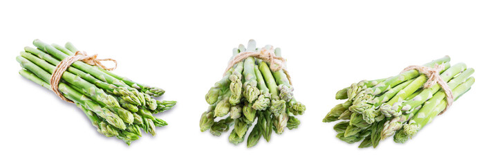 Fresh green asparagus on a white isolated background
