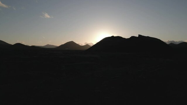 Aerial shot of Volcano El Cuervo at sunset, Timanfaya National Park, Tinajo, Las Palmas, Lanzarote