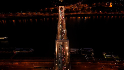 Elisabeth Bridge Illuminated, A Breathtaking Aerial Night Perspective in Budapest, Hungary