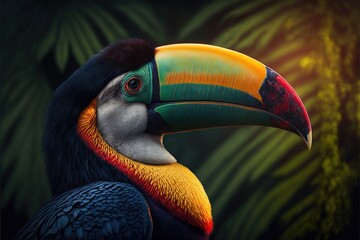 Naklejka premium toucan on black background, generative ai
