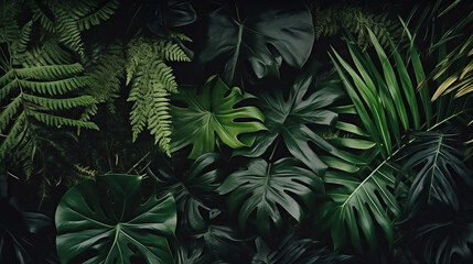 Naklejka na ściany i meble Tropical leaves background. Illustration AI Generative.