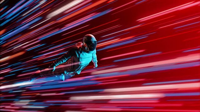 Astronaut Flies Through Neon Stars