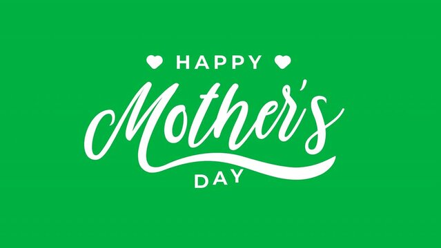 Happy Mother's Day text animation in black and white Color with hearts on green screen. Great for Mother's Day celebration for the Mom in the world. animation mother's day. chroma key mother's day