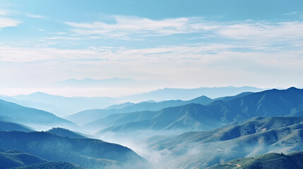 Fototapeta na wymiar Hills and mountains blue background. Illustration AI Generative