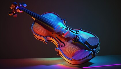 beautiful image of a colorful neon violin, generative ai
