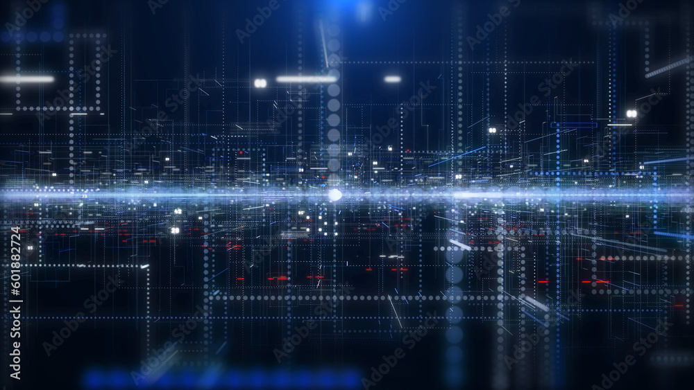 Aufkleber abstract digital blue cyberspace. big data network connection transfer technology concept illustrati