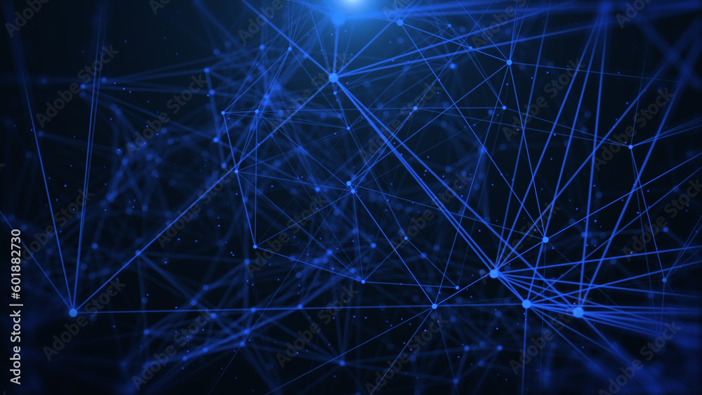 Aufkleber Technology digital line corner structure cyber data network connection concept. Abstract 3d futuristic fly trough areal view illustration background