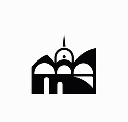 Black and white church logo. Vector illustration, print for background, print on fabric, paper, wallpaper, packaging.	