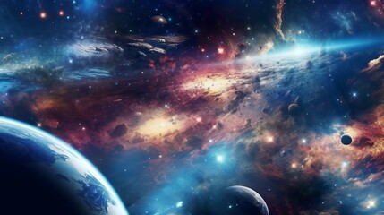 Obraz na płótnie Canvas Universe scene with planets stars and galaxies. Generative AI