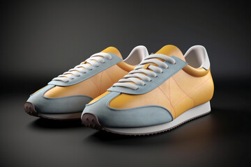 3D Render of Yellow and Blue Vintage Running Shoes Stylish Antique