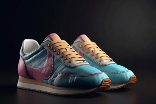 3D Render of Blue and Purple Vintage Running Shoes Stylish Antique