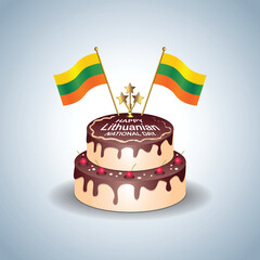 LithuanianNational Day with a Cake .Vector Illustration