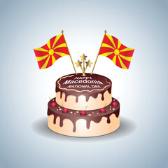 Macedonia National Day with a Cake .Vector Illustration