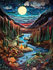 Naklejka premium Forest paper art style