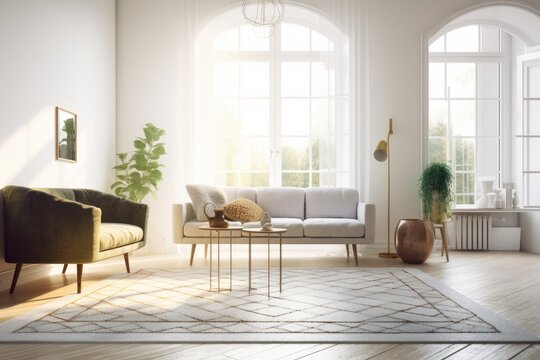 Photo of a cozy living room with a comfortable couch and a decorative rug