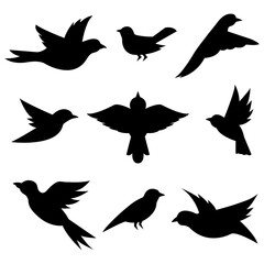 Set of 9 Black Bird Silhouette Designs for Creative Projects