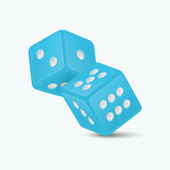 Vector 3d Realistic Blue Game Dice with White Dots Set Closeup Isolated on White Background. Game Cubes Couple for Gambling in Different Positions, Casino Dices, Round Edges