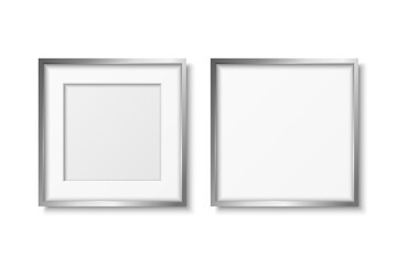 Vector 3d Realistic Gray Metal Color Decorative Vintage Frame Set, Border Icon Closeup Isolated. Steel, Chrome, SIlver Square Photo Frame Design Template for Picture, Border Design