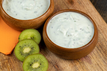 Delicious Fresh Cow's milk Yogurt with Kiwi slices