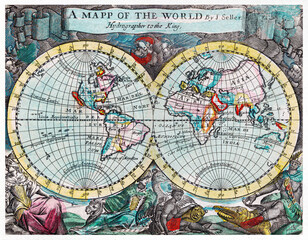 Fototapeta na wymiar A mapp of the world (1682) by John Playford.