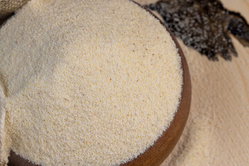 Scattered semolina on the kitchen table