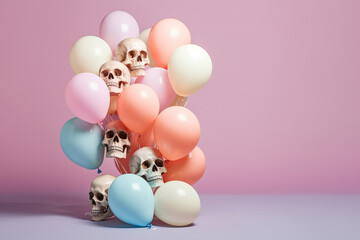 Fototapeta na wymiar Halloween balloons with creepy skulls. Generative ai
