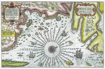Fototapeten Kaart van de kust van Zweden tussen Kalmar en Stockholm (ca. 1580  1583) by Joannes van Doetechum. © Віталій Рудь