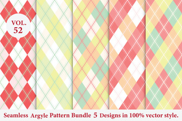 Argyle Pattern vector Bundle 5 designs Vol.52, classic Fabric texture background