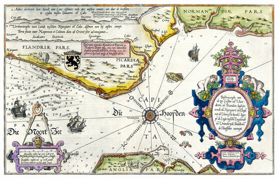 Kaart van de kusten van Vlaanderen, Normandieuml; en Engeland (ca. 1580; 1581) by Joannes van Doetechum