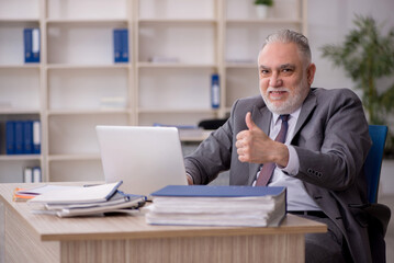 Naklejka premium Old male employee working in the office
