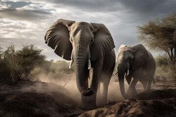 Naklejka na ściany i meble Beautiful image of African Elephants in Africa