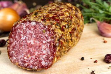 Pork sausage with spices and a lot of garlic